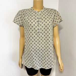 J.Crew Womens Floral Block Print Cotton Band Collar Blouse Sage Green RN97641